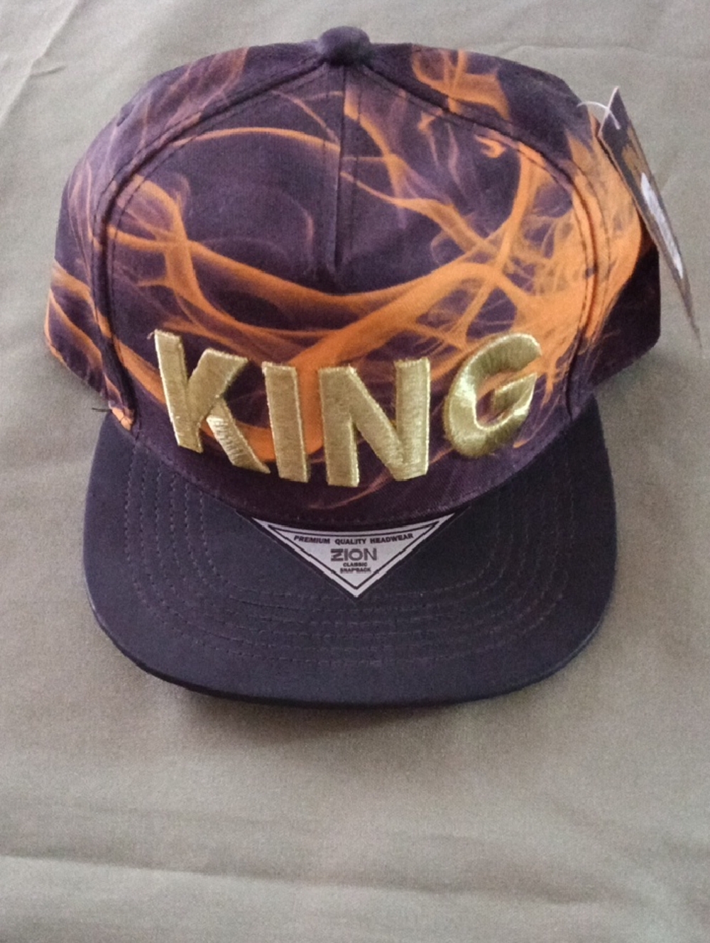 KING Embroidered Black & Orange Flame Snapback Hat